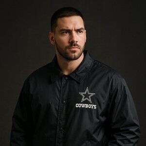 NFL Team Apparel Cowboys Black Coaches Windbreaker Jacket - Size XXXL